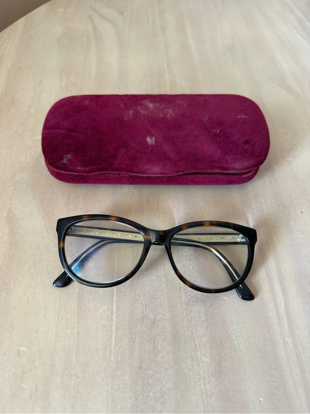 Gucci Women's Tortoise Optical Glasses with Burgundy Velvet Case